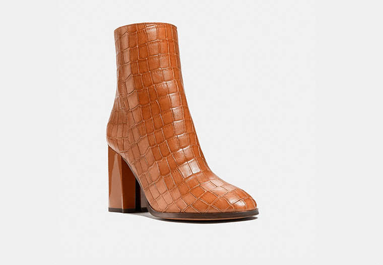 COACH®,BRIELLE BOOTIE,Leather,BURNISHED AMBER,Front View