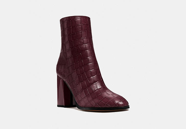 COACH®,BRIELLE BOOTIE,Leather,Dark Cranberry,Front View image number 0