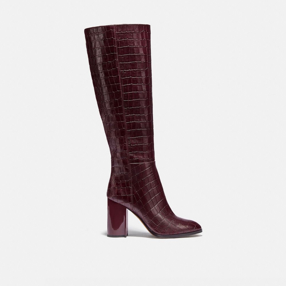 COACH®,BRIGITTE BOOT,Leather,Dark Cranberry,Angle View