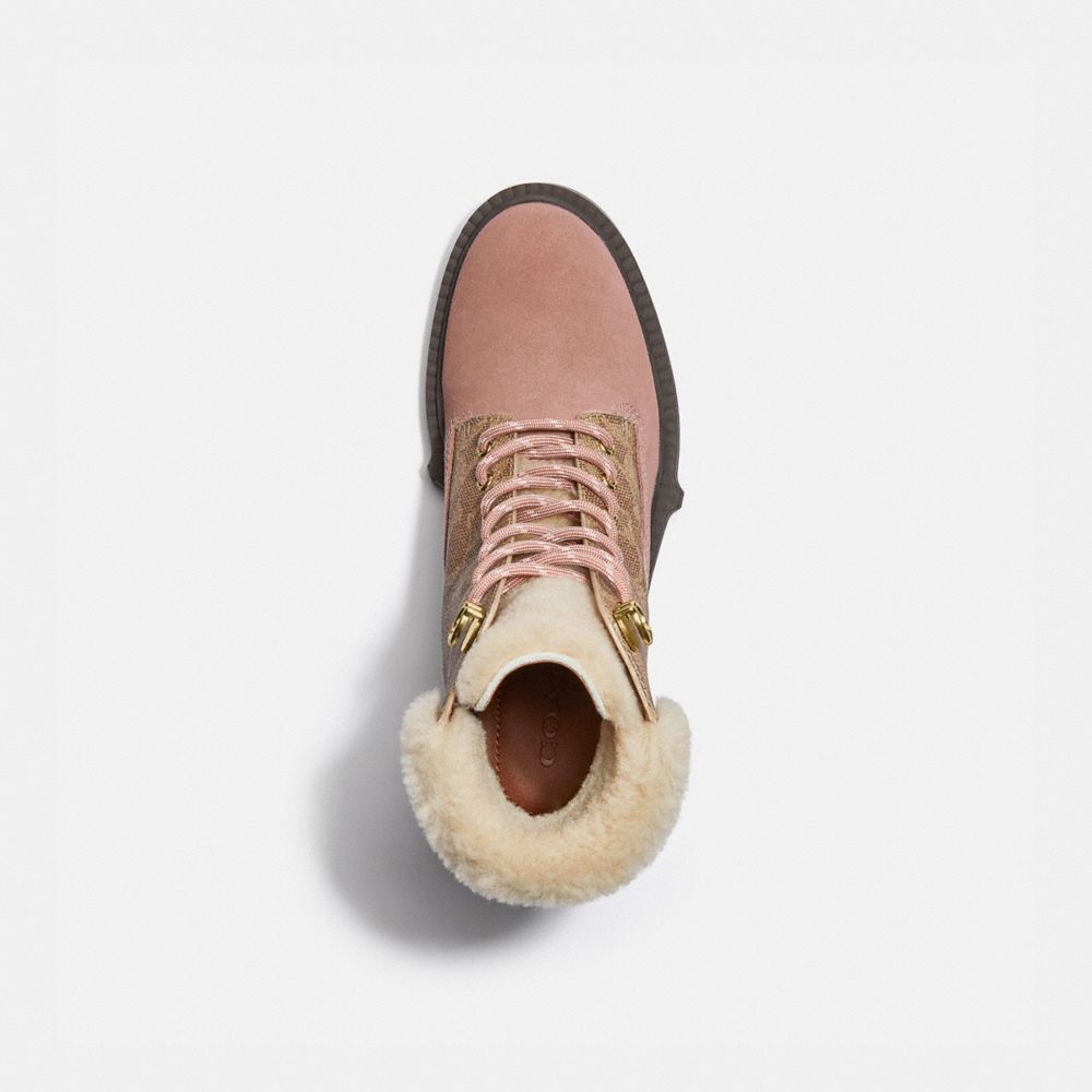 COACH®,LORIMER BOOTIE IN SIGNATURE CANVAS,Leather,Dusty Rose/Tan,Inside View,Top View
