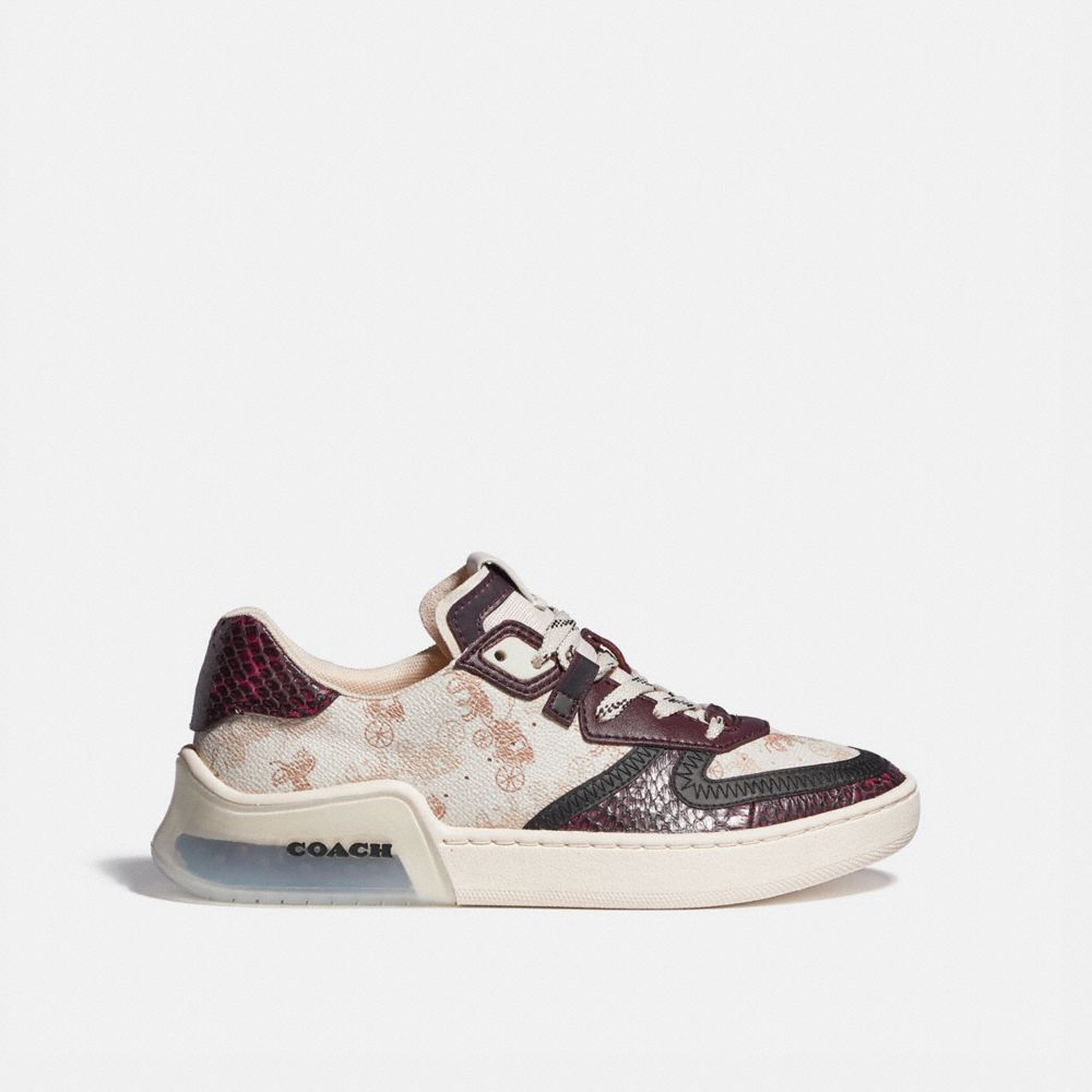 COACH®,Citysole Court Sneaker With Horse And Carriage Print And Snakeskin Detail,,Angle View