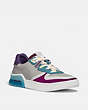 COACH®,CITYSOLE COURT SNEAKER,Leather,Washed Steel/Magenta,Front View