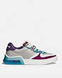 COACH®,CITYSOLE COURT SNEAKER,Leather,Washed Steel/Magenta,Angle View