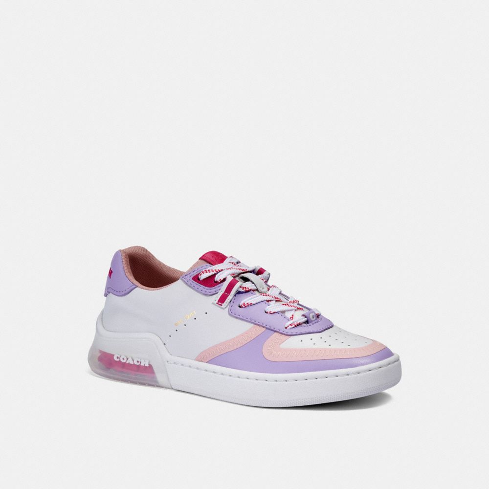 COACH®,CITYSOLE COURT SNEAKER,Leather,Optic White/Lilac,Front View image number 0