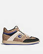 COACH®,CITYSOLE MID TOP SNEAKER,Signature Coated Canvas/Leather,Sg Tan/Blk Sph,Angle View