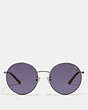 COACH®,THIN METAL ROUND SUNGLASSES,Metal,Silver/Violet Solid,Inside View,Top View