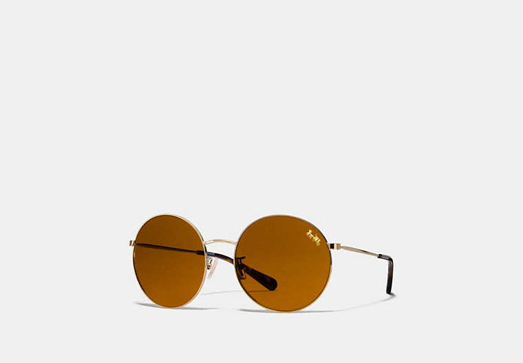 COACH®,THIN METAL ROUND SUNGLASSES,Metal,Light Gold/Gold Mirror,Front View