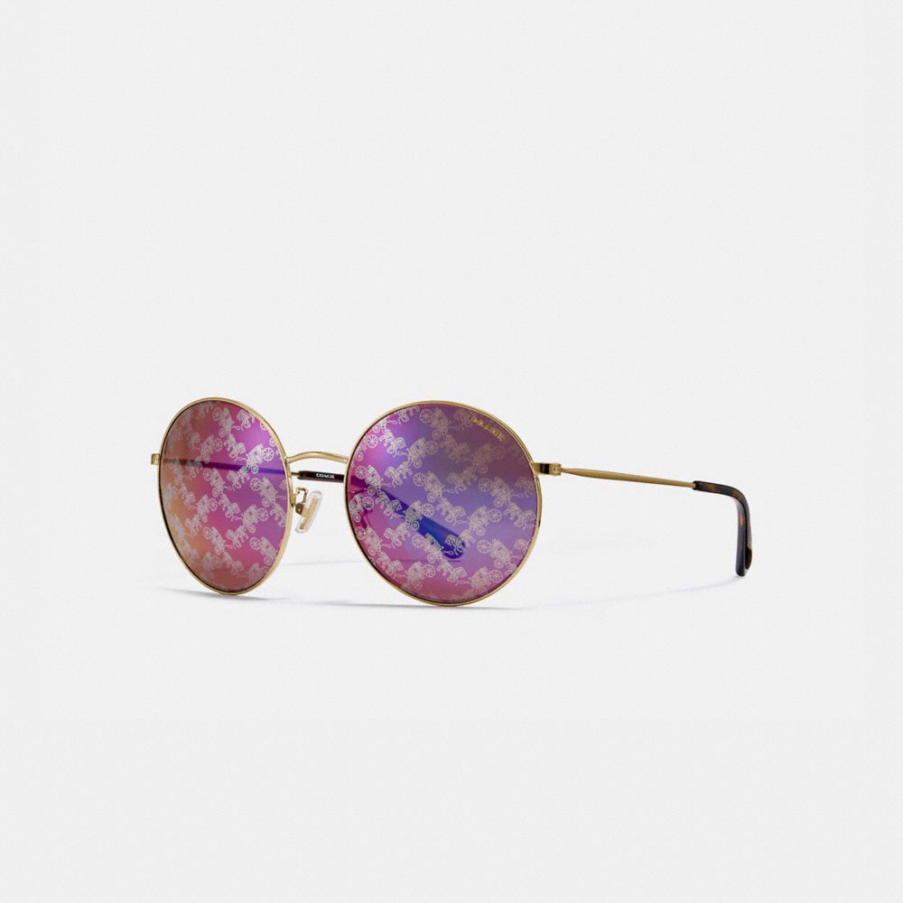 COACH®,THIN METAL ROUND SUNGLASSES,Metal,Burgundy/Hc Mirror,Front View image number 0