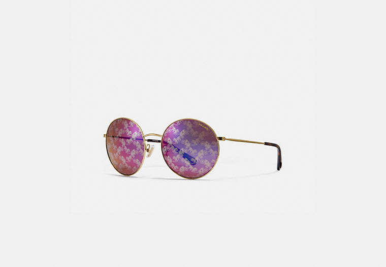 COACH®,THIN METAL ROUND SUNGLASSES,Metal,Burgundy/Hc Mirror,Front View image number 0