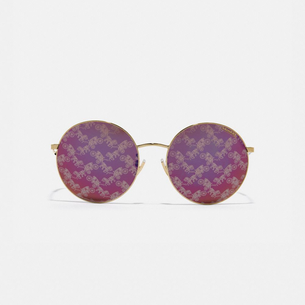 COACH®,THIN METAL ROUND SUNGLASSES,Metal,Burgundy/Hc Mirror,Inside View,Top View