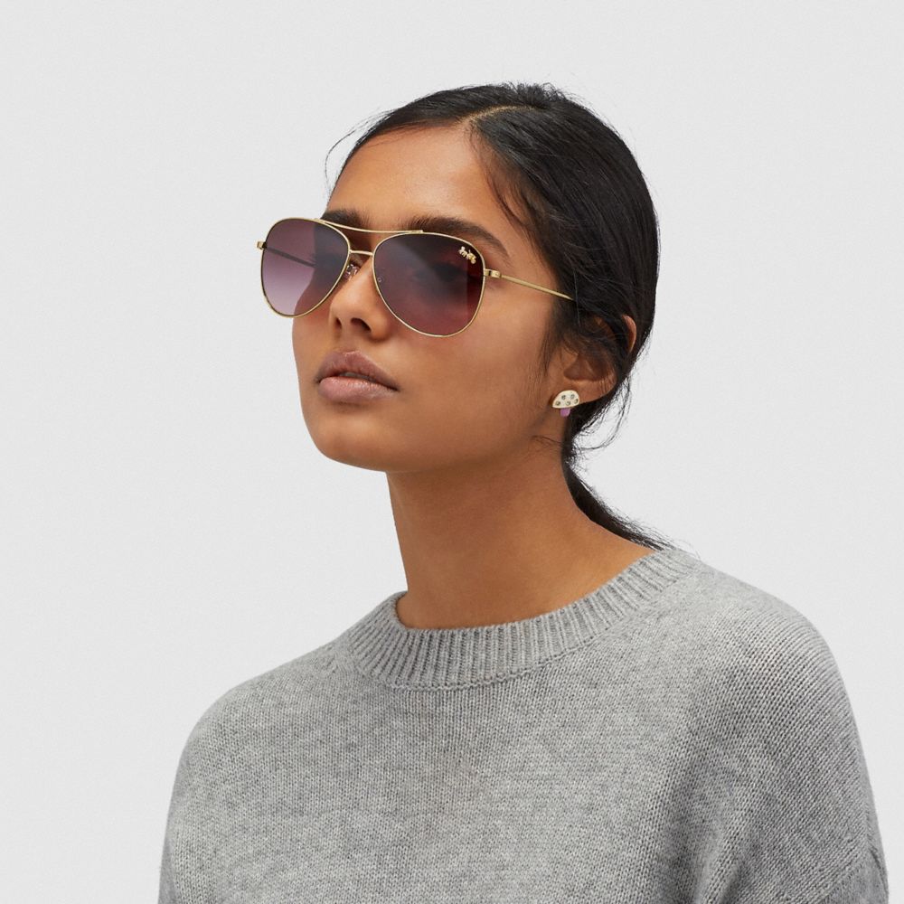 COACH®  Badge Metal Pilot Sunglasses