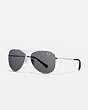 COACH®,THIN METAL PILOT SUNGLASSES,Metal,Shiny Silver/Dark Grey Solid,Front View