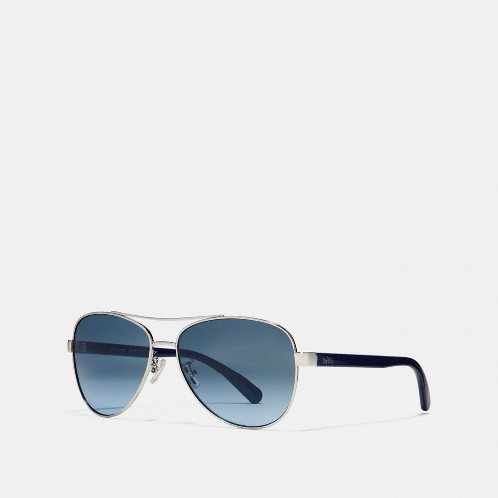 COACH®,HORSE AND CARRIAGE PILOT SUNGLASSES,Silver/Navy,Front View
