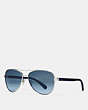COACH®,HORSE AND CARRIAGE PILOT SUNGLASSES,Metal,Silver/Navy,Front View
