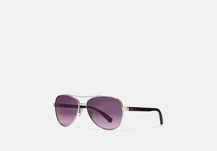 COACH®,HORSE AND CARRIAGE PILOT SUNGLASSES,Metal,Gunmetal Violet,Front View
