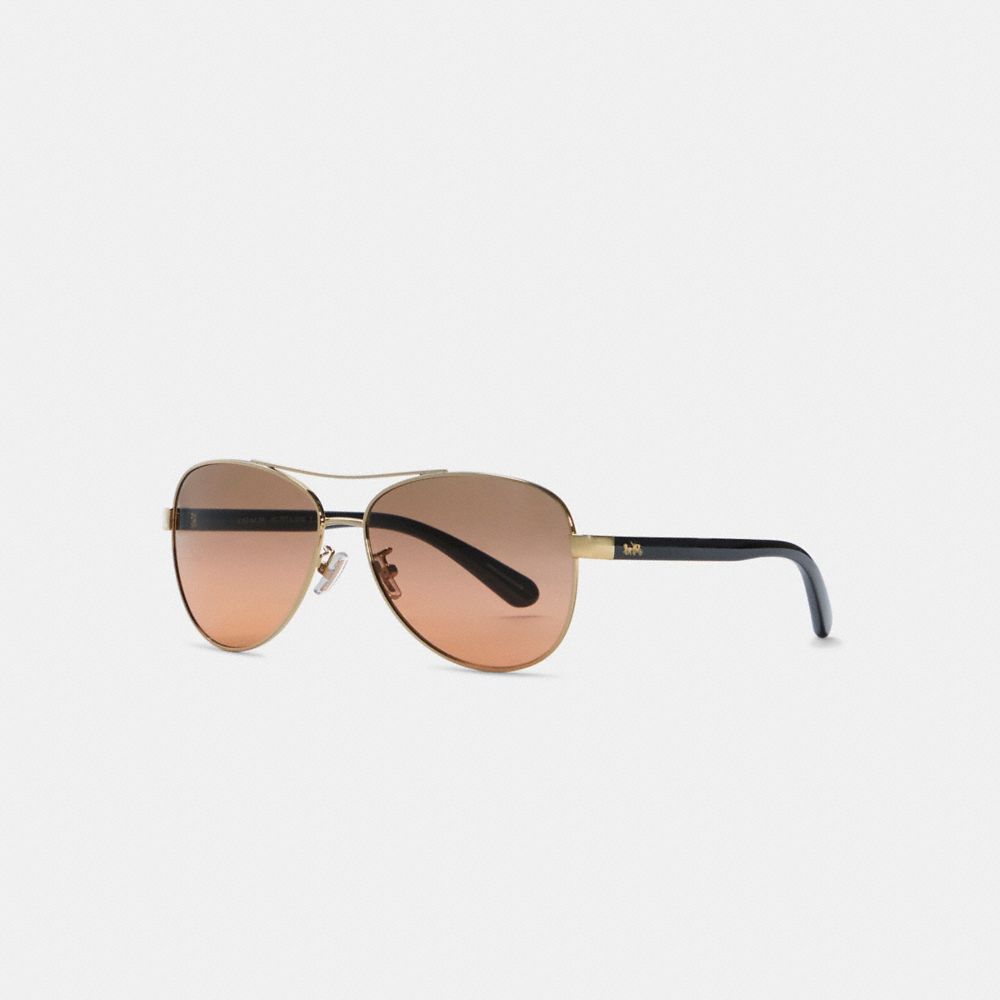COACH®,HORSE AND CARRIAGE PILOT SUNGLASSES,Light Gold Black,Front View