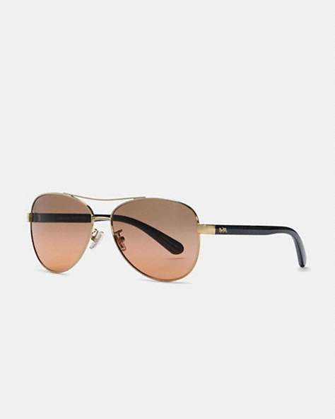 COACH®,HORSE AND CARRIAGE PILOT SUNGLASSES,Light Gold Black,Front View