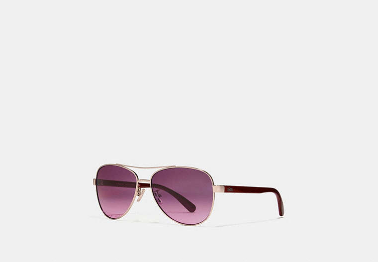 COACH®,HORSE AND CARRIAGE PILOT SUNGLASSES,Shiny Li Gold/Berry,Front View