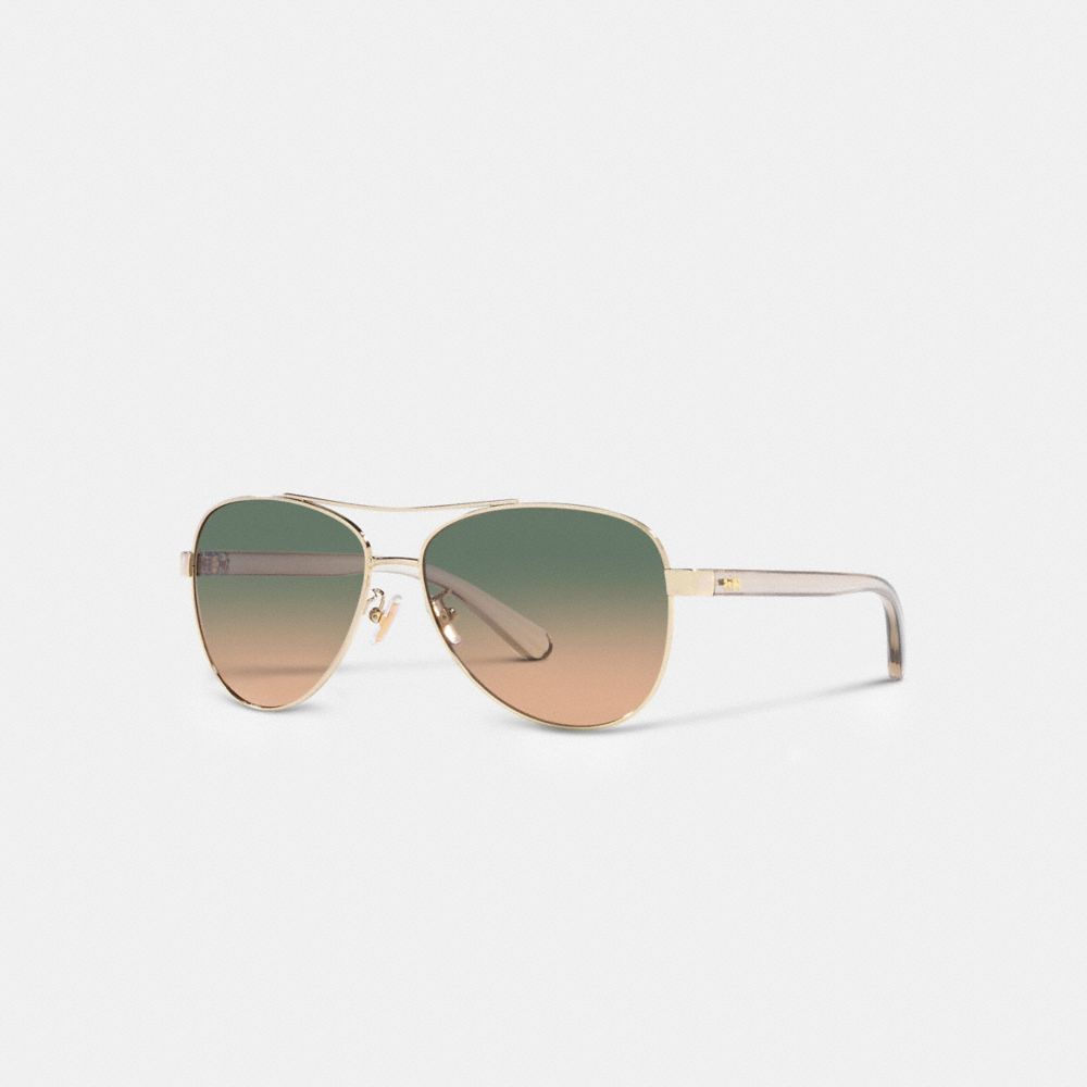 COACH®,HORSE AND CARRIAGE PILOT SUNGLASSES,Green Yellow Gradient,Front View