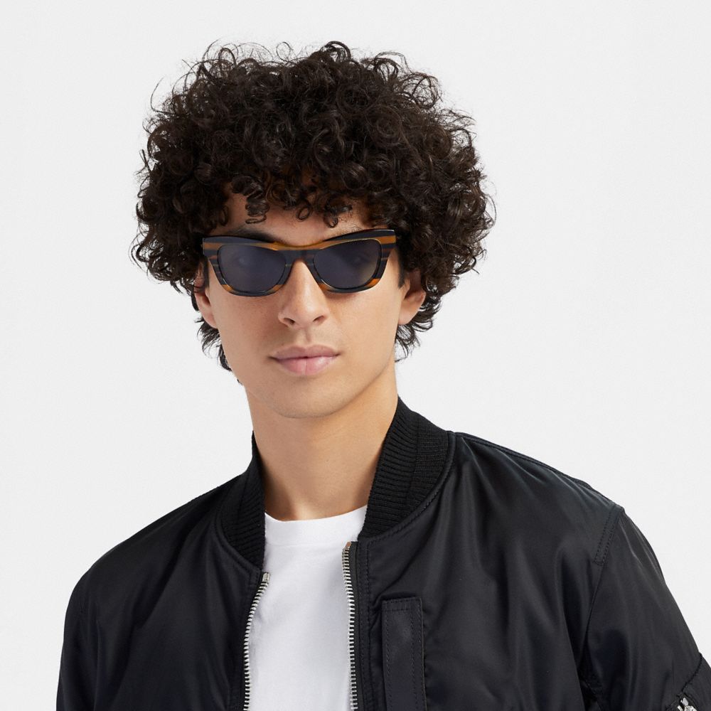 COACH®,Glitter Cat Eye Varsity Stripe Sunglasses,,Angle View