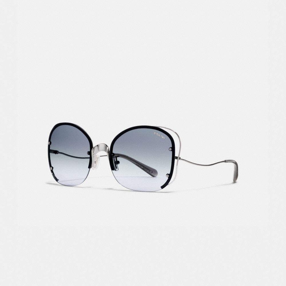 COACH®,OPEN WIRE SUNGLASSES,Metal,Gunmetal/Blue Gradient,Front View