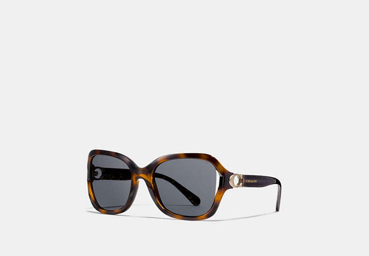 COACH®,SIGNATURE HARDWARE RECTANGLE SUNGLASSES,Mixed Material,DARK TORTOISE,Front View