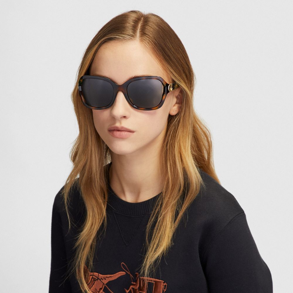 COACH®,Signature Hardware Rectangle Sunglasses,,Angle View