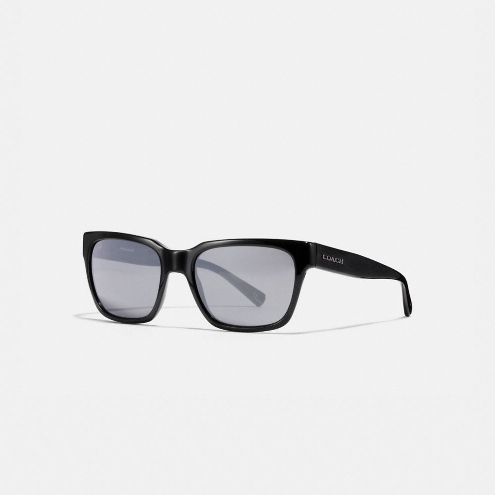 COACH®,VARICK SQUARE SUNGLASSES,Plastic,Black/Gunmetal Mirror,Front View