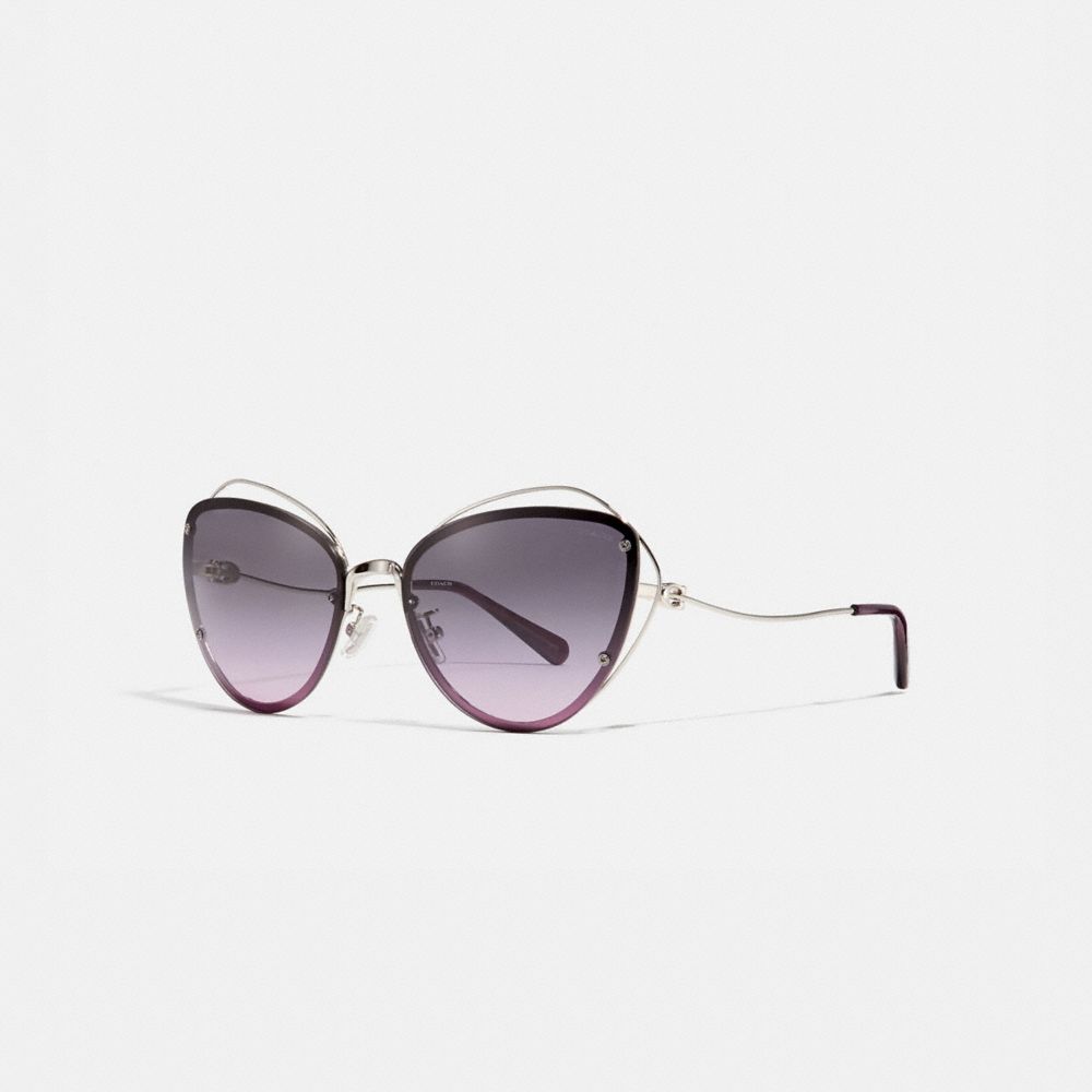 COACH®,OPEN WIRE CAT EYE SUNGLASSES,Metal,Silver/Purple Gradient,Front View