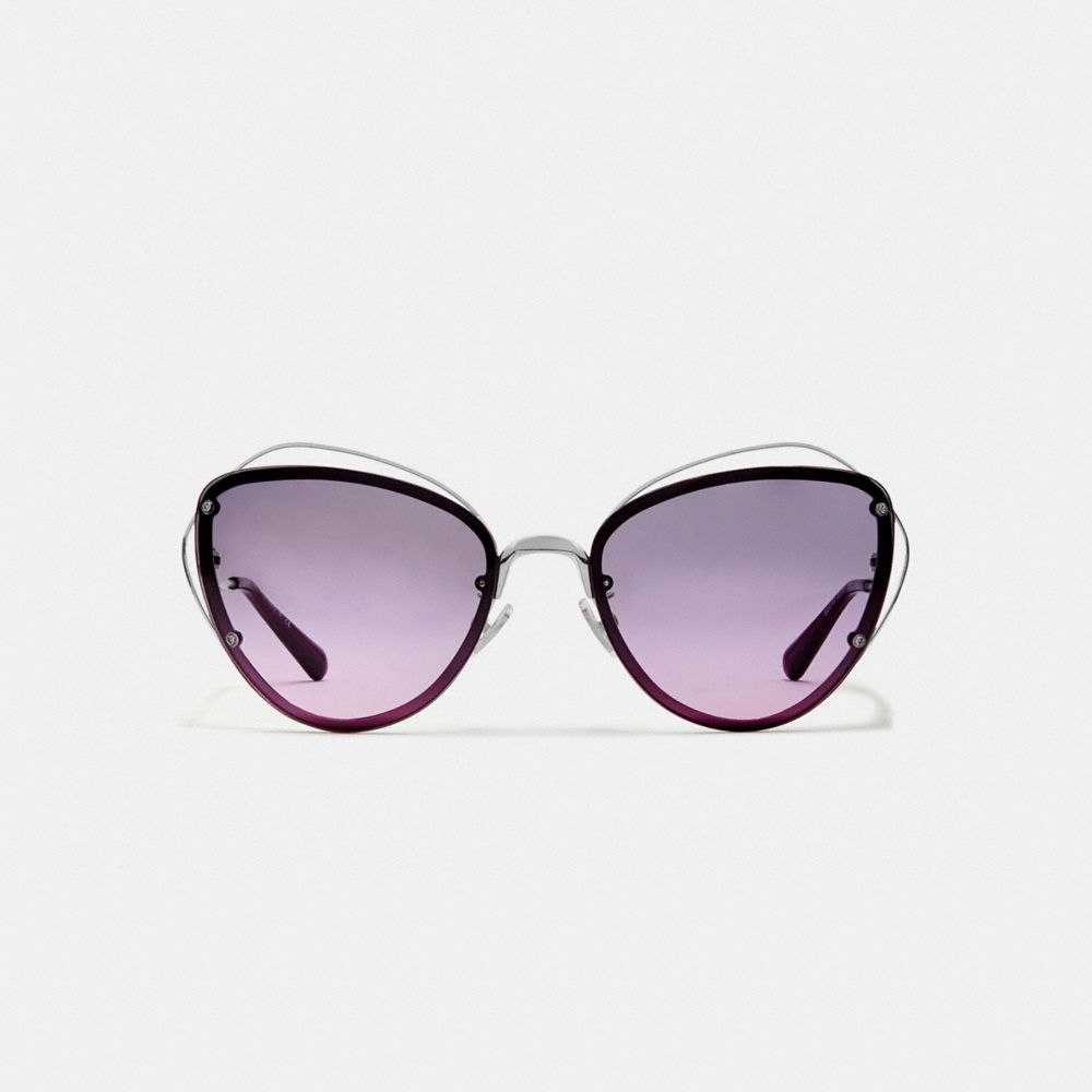 COACH®,OPEN WIRE CAT EYE SUNGLASSES,Metal,Silver/Purple Gradient,Inside View,Top View