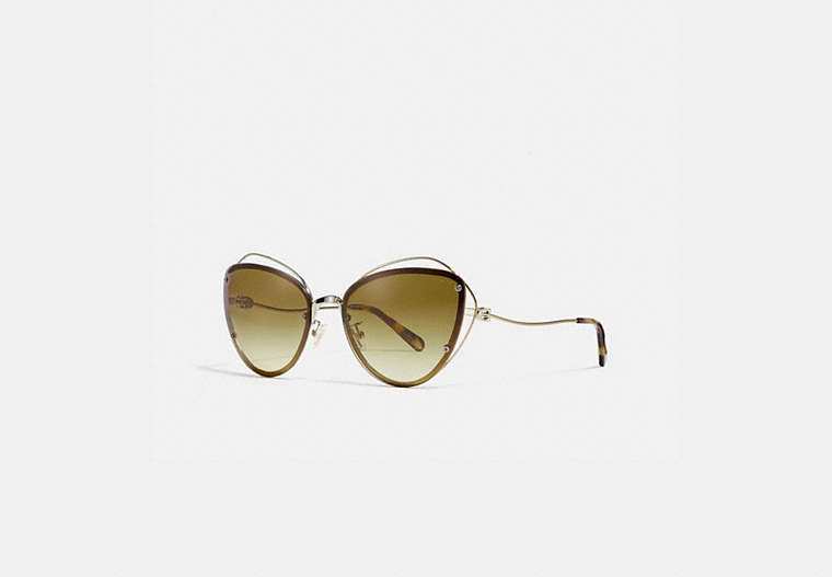 COACH®,OPEN WIRE CAT EYE SUNGLASSES,Metal,Light Gold/Grey Green,Front View
