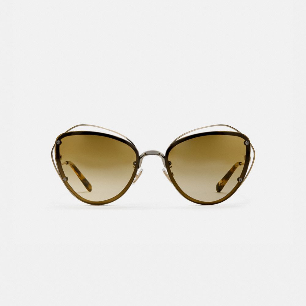 COACH®,OPEN WIRE CAT EYE SUNGLASSES,Metal,Light Gold/Grey Green,Inside View,Top View