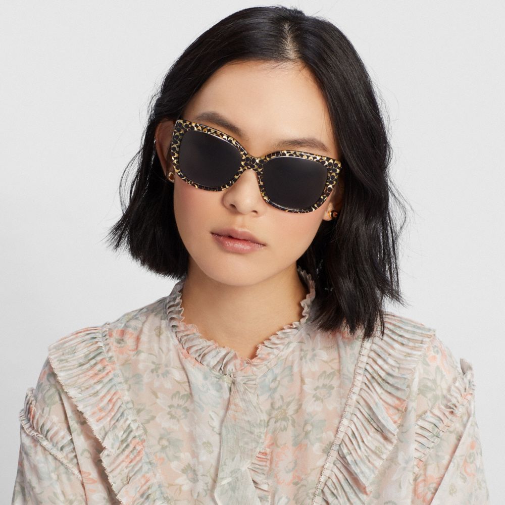 COACH®,Ombre Signature Square Sunglasses,,Angle View