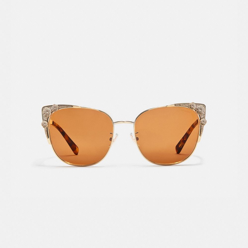COACH®,Metal Tea Rose Cat Eye Sunglasses,,Inside View,Top View