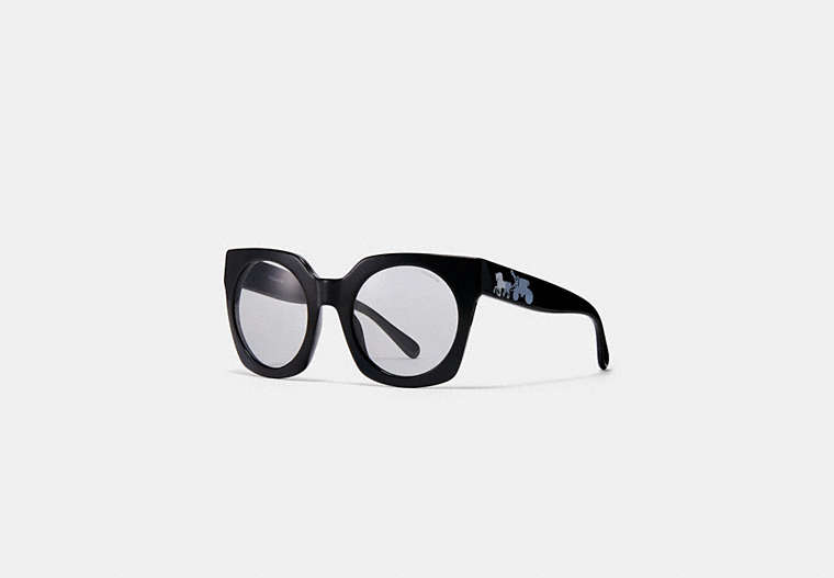 COACH®,HORSE AND CARRIAGE HOLOGRAM SUNGLASSES,Mixed Material,Black,Front View