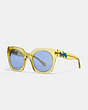 COACH®,HORSE AND CARRIAGE HOLOGRAM SUNGLASSES,Mixed Material,Yellow Trans/Li Blue Solid,Front View