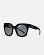 COACH®,HORSE AND CARRIAGE HOLOGRAM SUNGLASSES,Mixed Material,Black/Dark Grey Lens,Front View