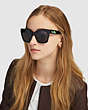 COACH®,HORSE AND CARRIAGE HOLOGRAM SUNGLASSES,Mixed Material,Black/Dark Grey Lens,Angle View