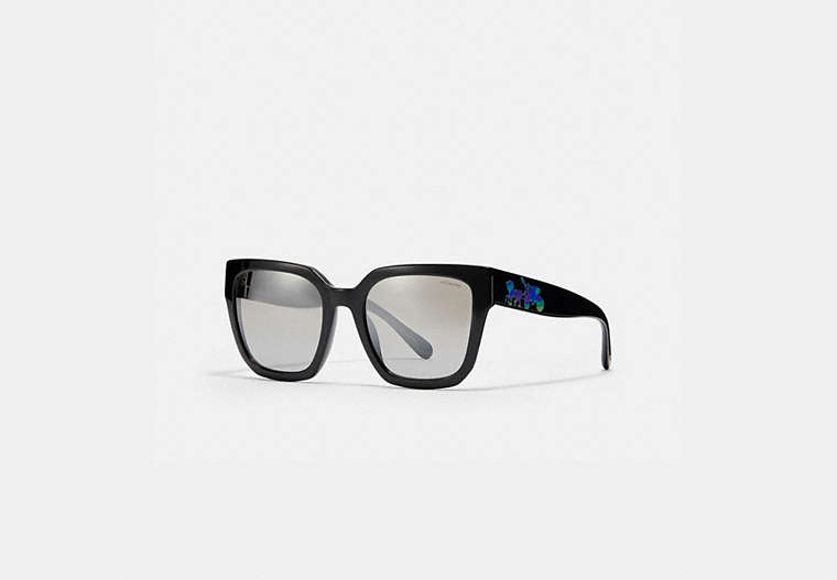 COACH®,HORSE AND CARRIAGE HOLOGRAM SQUARE SUNGLASSES,Mixed Material,Black/Grey Gradient Flash,Front View image number 0