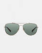 COACH®,WIRE FRAME PILOT SUNGLASSES,Metal,Shiny Light Gold/Green Solid,Inside View,Top View