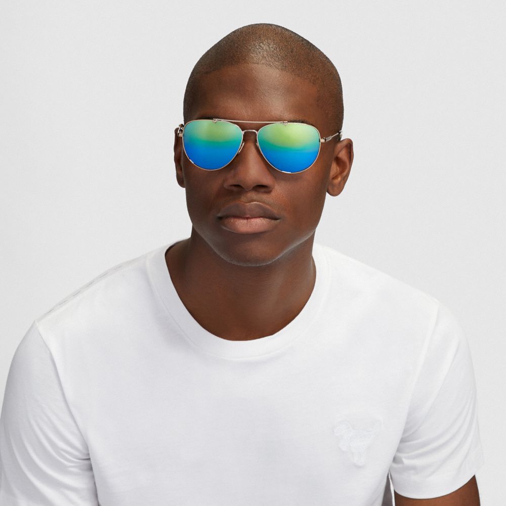 COACH®,Wire Frame Pilot Sunglasses,,Angle View