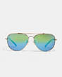COACH®,WIRE FRAME PILOT SUNGLASSES,Metal,Shiny Light Gold/Green Mirror,Inside View,Top View