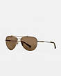 COACH®,WIRE FRAME PILOT SUNGLASSES,Metal,Shiny Antique Brass/Brwn Solid,Front View