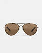 COACH®,WIRE FRAME PILOT SUNGLASSES,Metal,Shiny Antique Brass/Brwn Solid,Inside View,Top View