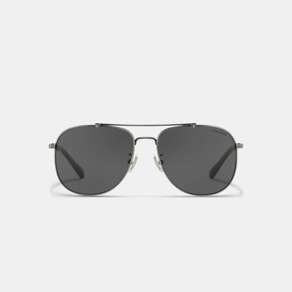 COACH®,WIRE FRAME NAVIGATOR SUNGLASSES,Antique Silver/Dark Grey Lens,Inside View,Top View