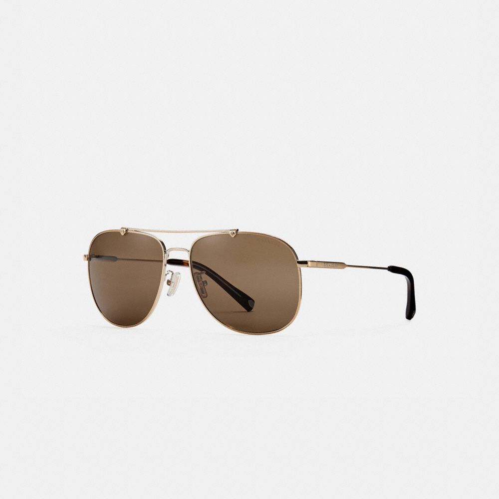 Shiny Light Gold Brown Solid Wire Frame Navigator Sunglasses