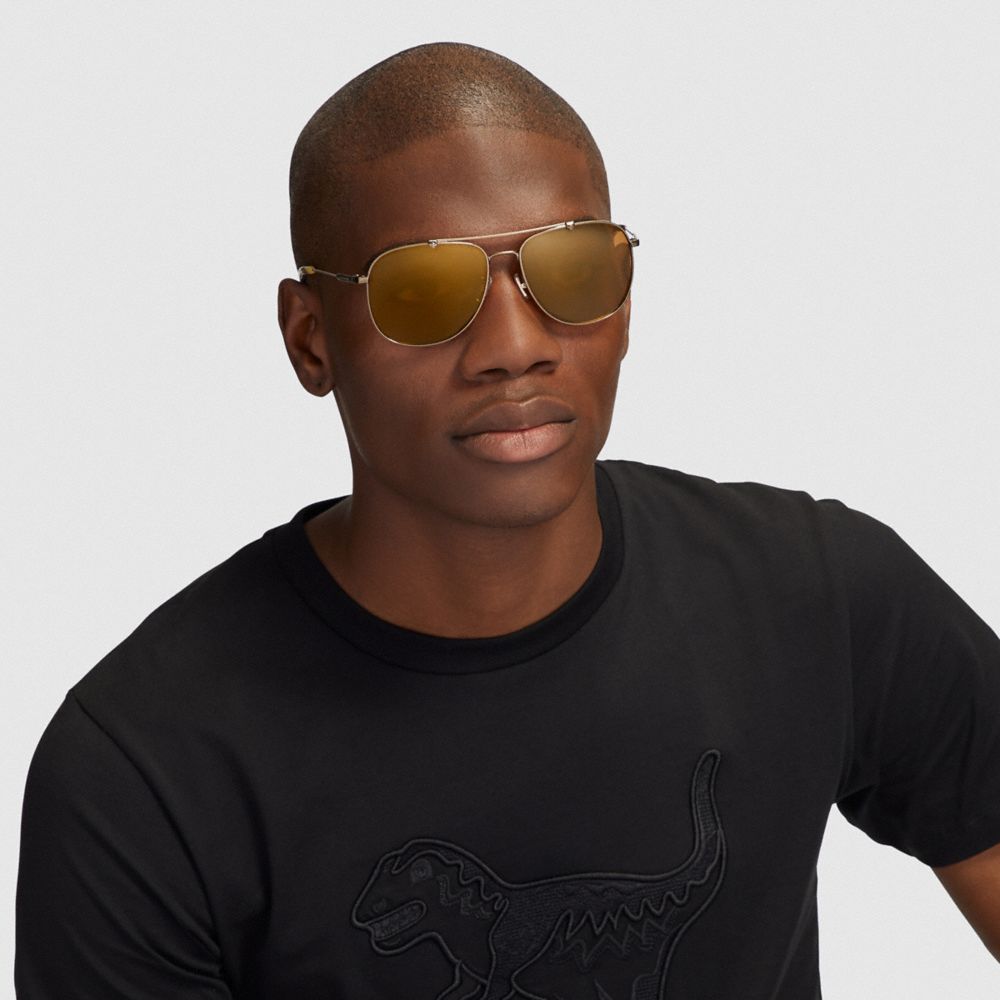 COACH®,Wire Frame Navigator Sunglasses,,Angle View