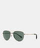 COACH®,COOPER PILOT SUNGLASSES,n/a,Shiny Light Gold/Green Solid,Front View