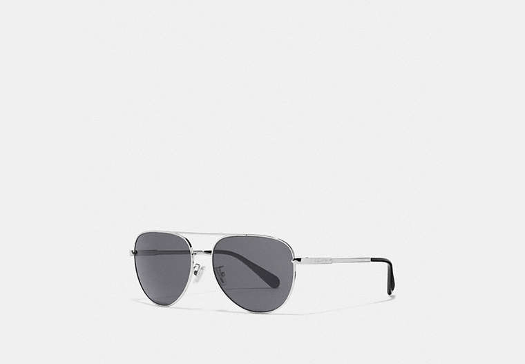 COACH®,COOPER PILOT SUNGLASSES,n/a,Silver/Dk Grey Solid,Front View