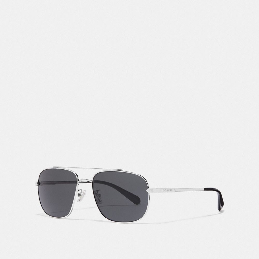 COACH®,ELI NAVIGATOR SUNGLASSES,Silver/Dk Grey Solid,Front View